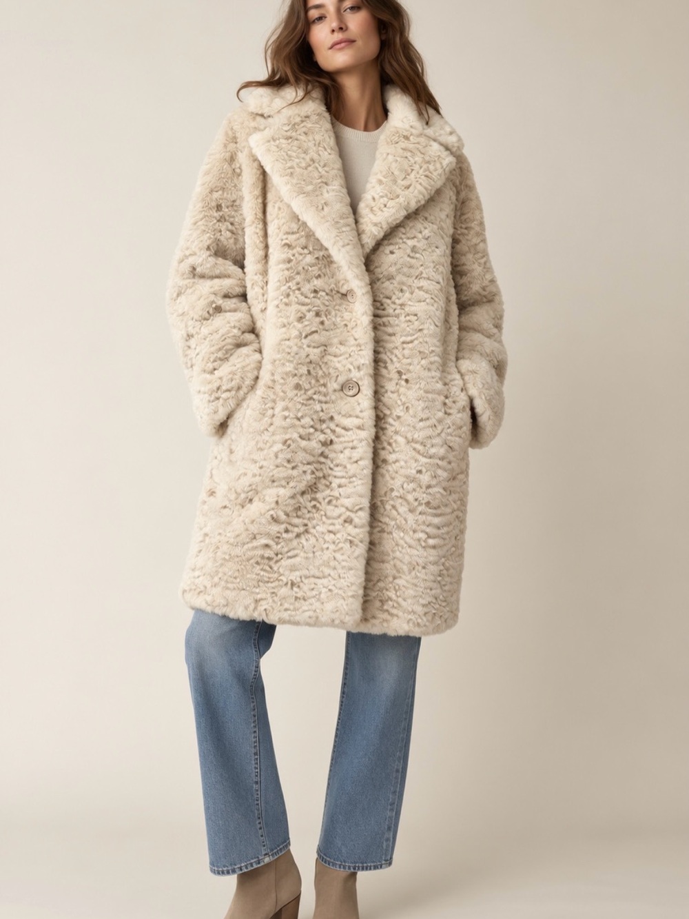 ba&sh Noe Oversized Cream Faux Fur Teddy Coat Size 0 (US XS)